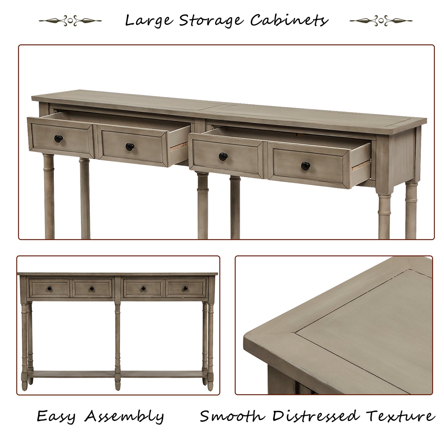 Console Table Sofa Table Easy Assembly with Two Storage Drawers and Bottom Shelf for Living Room, Entryway (Grey Wash)