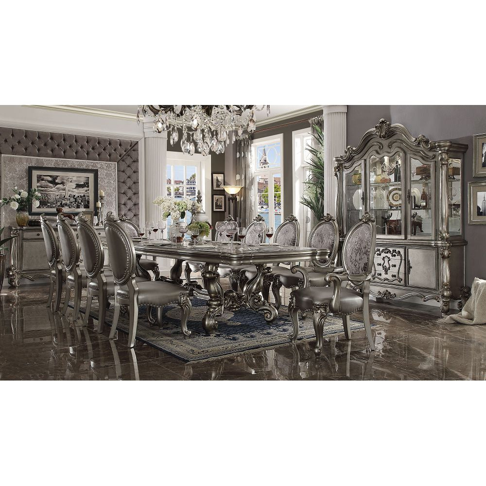 Versailles Side Chair (Set-2) in Silver PU & Antique Platinum 66822