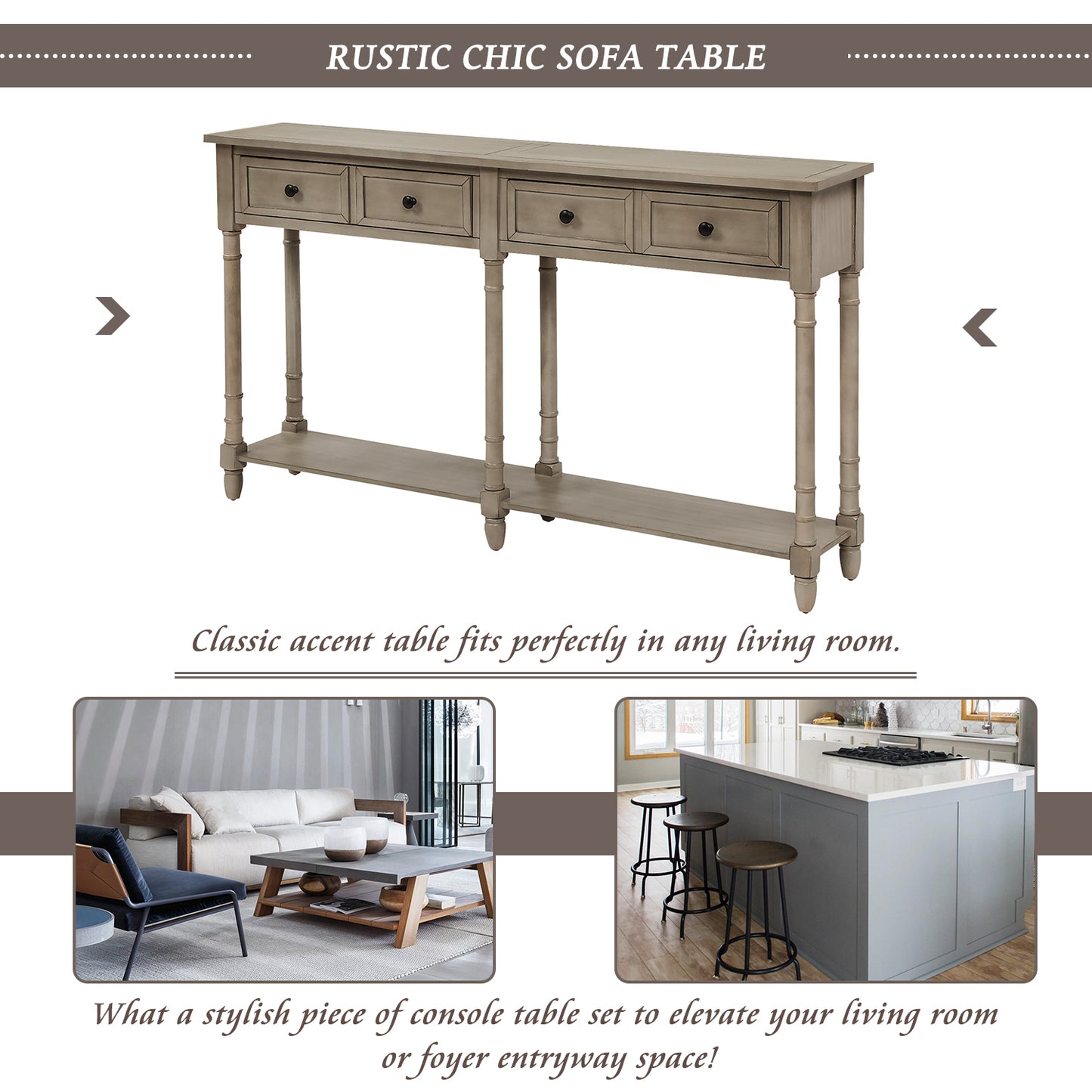 Console Table Sofa Table Easy Assembly with Two Storage Drawers and Bottom Shelf for Living Room, Entryway (Grey Wash)
