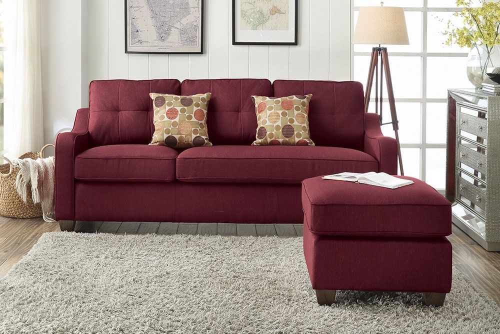 Cleavon II Sectional Sofa & 2 Pillows in Red Linen 53740