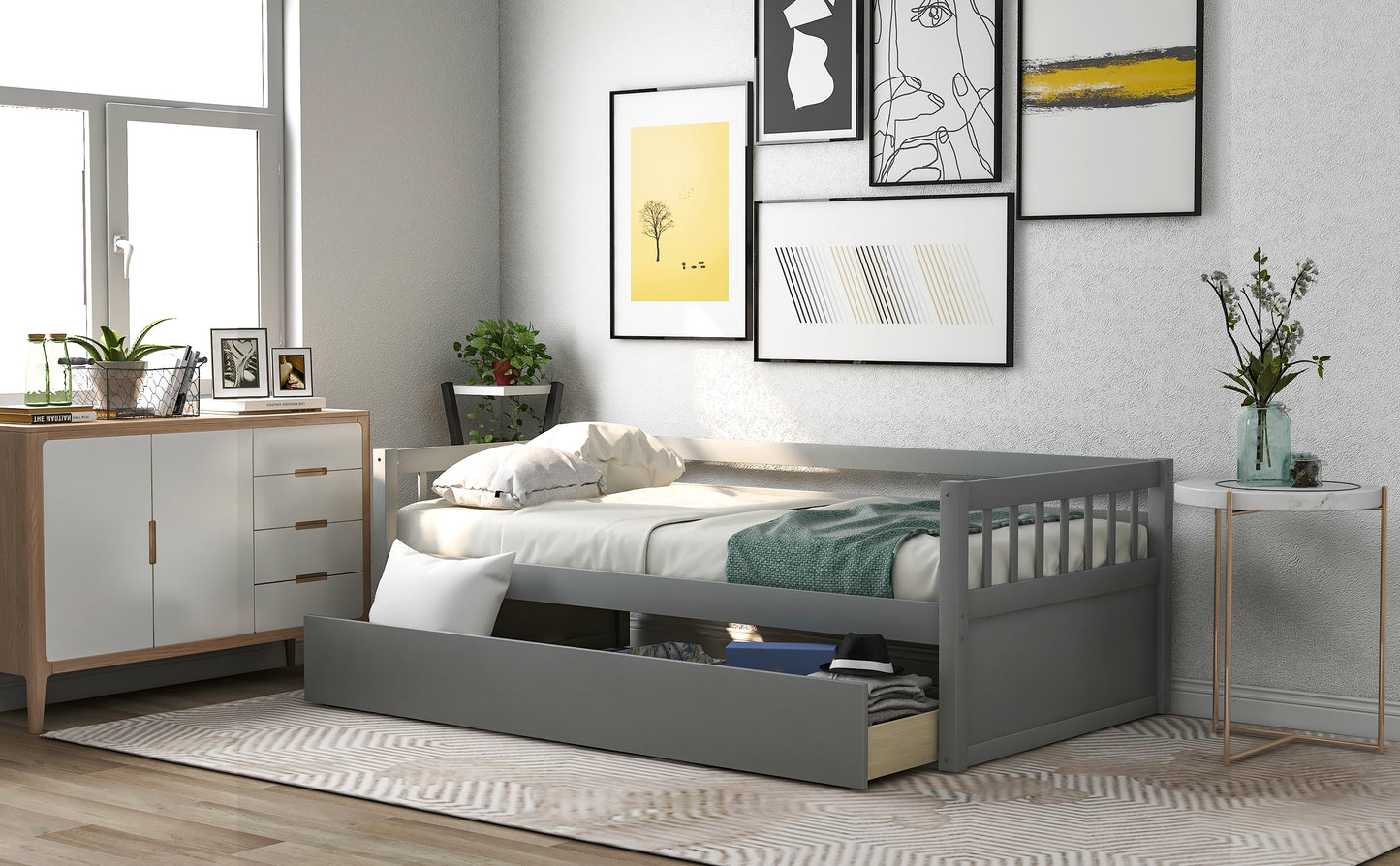 Twin Size Daybed with eparable 2 Drawers , Gray (New)
