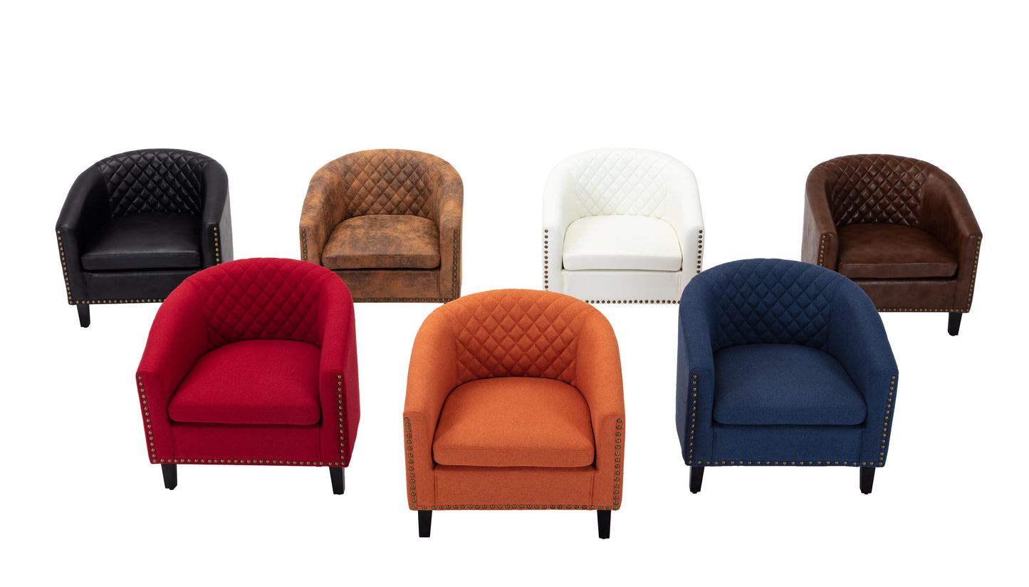 accent Barrel chair living room chair with nailheads and solid wood legs Black Navy Linen