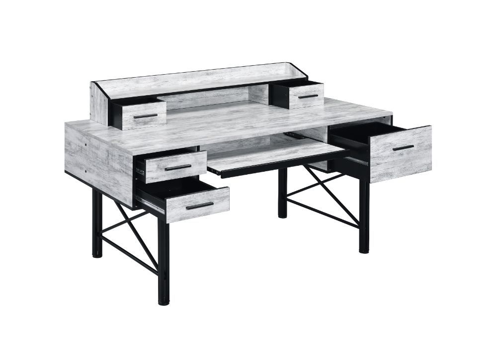 Safea Computer Desk, Antique White & Black Finish 92802