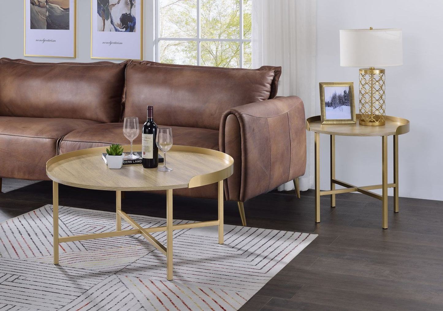 Mithea End Table, Oak Table Top & Gold Finish 82337