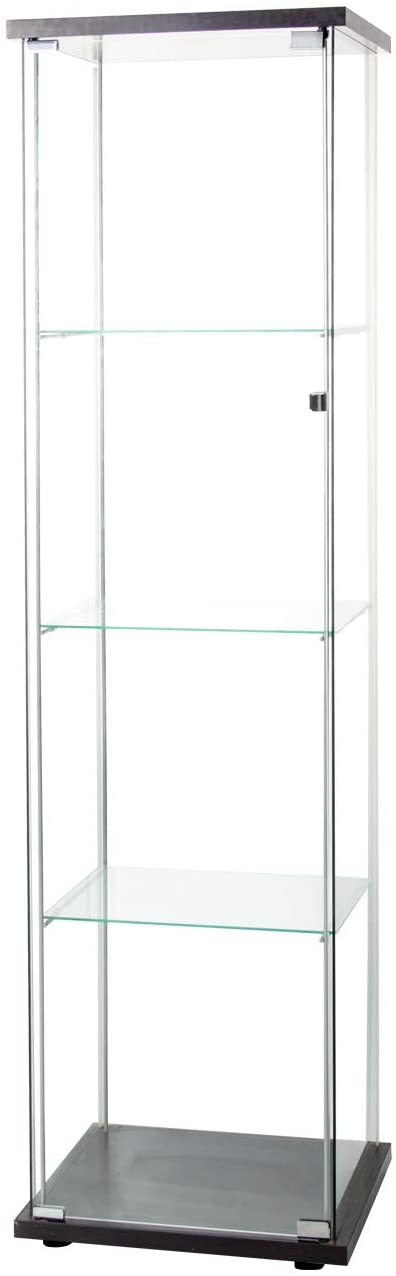 Glass Cabinet-b Glass Display Cabinet 4 Shelves with Door, Floor Standing Curio Bookshelf for Living Room Bedroom Office, 64” x 17”x 14.5”, Black