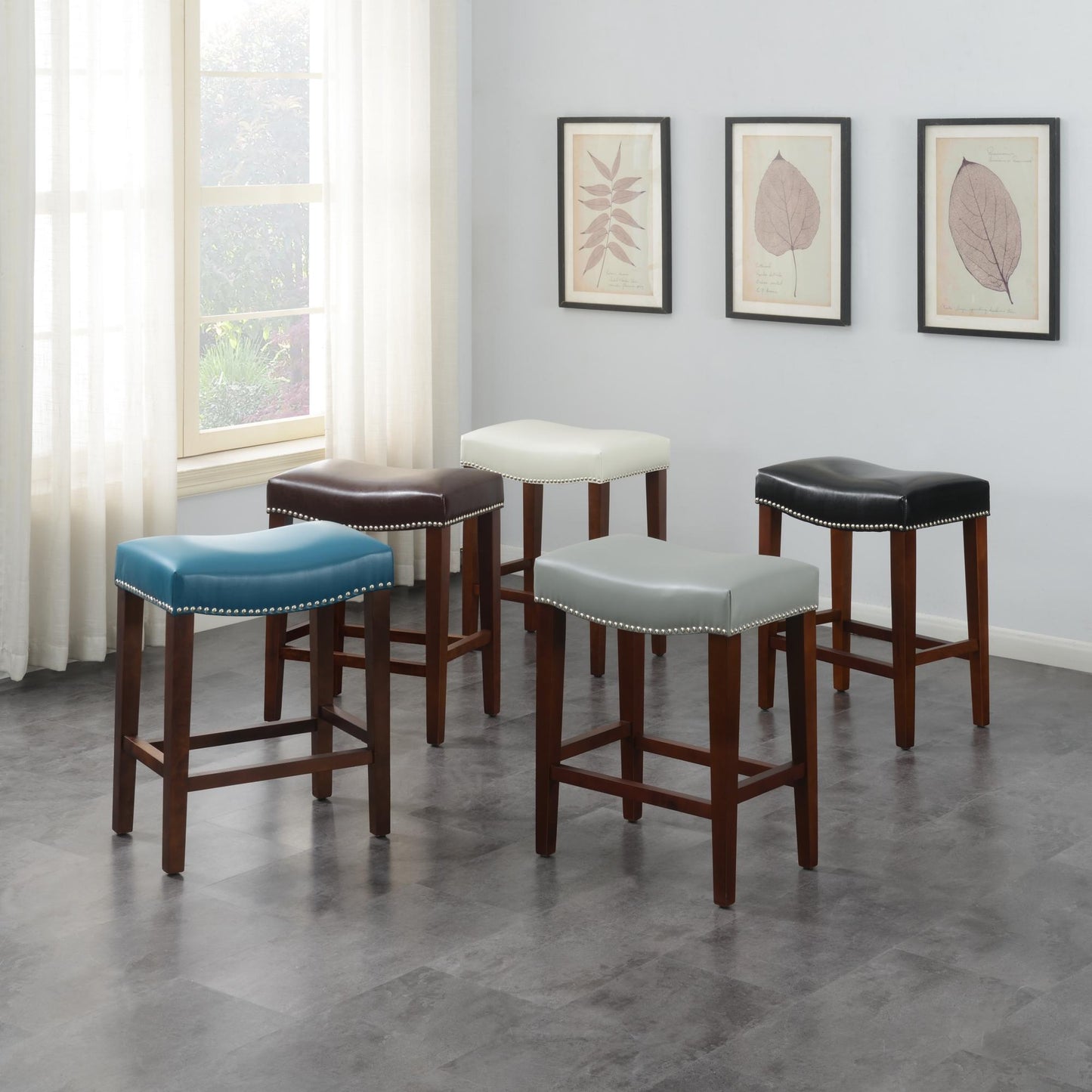 Dark Brown Leather Barstool 2 pcs Set
