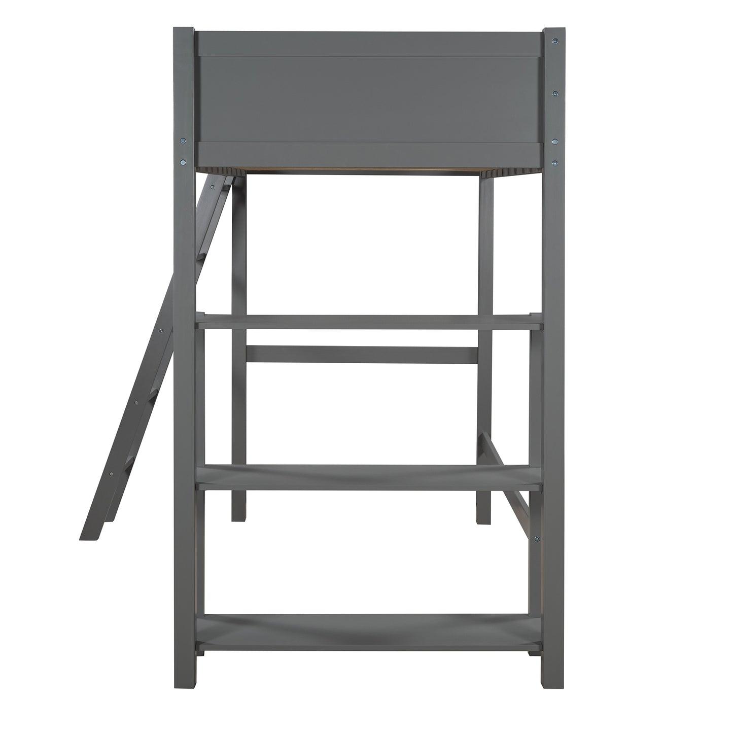Twin size Loft Bed with Storage Shelves and Ladder-Gray