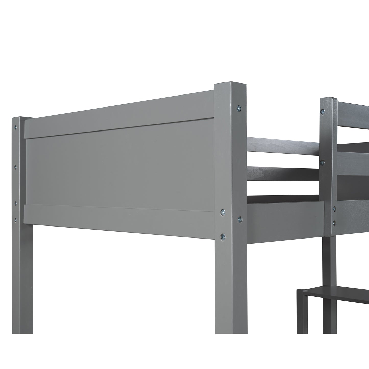 Twin size Loft Bed with Storage Shelves and Ladder-Gray