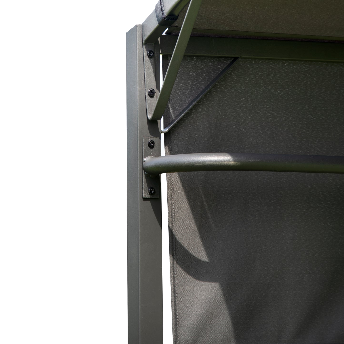 Outdoor 7Ft.Wx6.8Ft.H Steel Double Tiered Backyard Patio BBQ Grill Gazebo with Side Awning, Bar Counters and Hooks, Gray