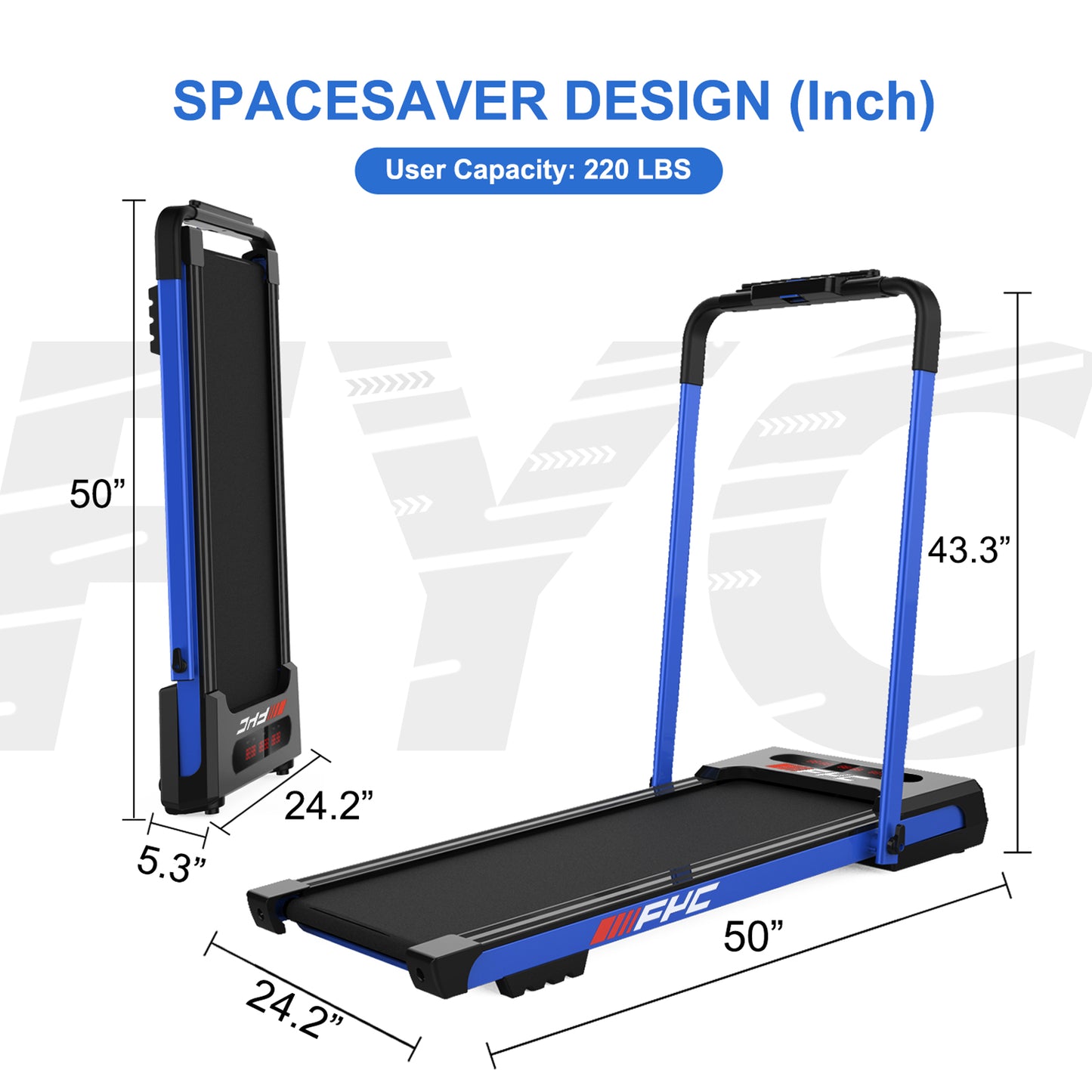 FYC 2 in 1 Under Desk Treadmill - 2.5 HP Folding Treadmill for Home, tallation-Free Foldable Treadmill Compact Electric Running Machine, Remote Control LED Display Walking Running Jogging, Blue