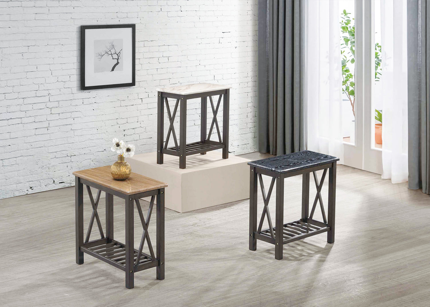 X-cross Side Table in Black and Grey