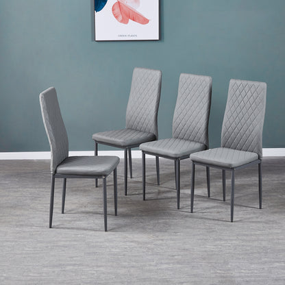 Light Gray modern minimalist dining chair fireproof leather sprayed metal pipe diamond grid pattern restaurant home conference chair set of 4