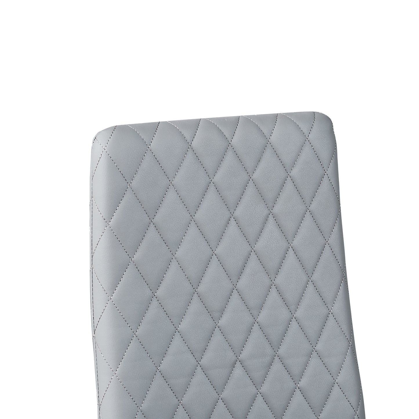 Light Gray modern minimalist dining chair fireproof leather sprayed metal pipe diamond grid pattern restaurant home conference chair set of 4