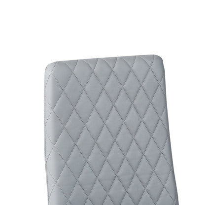 Light Gray modern minimalist dining chair fireproof leather sprayed metal pipe diamond grid pattern restaurant home conference chair set of 4