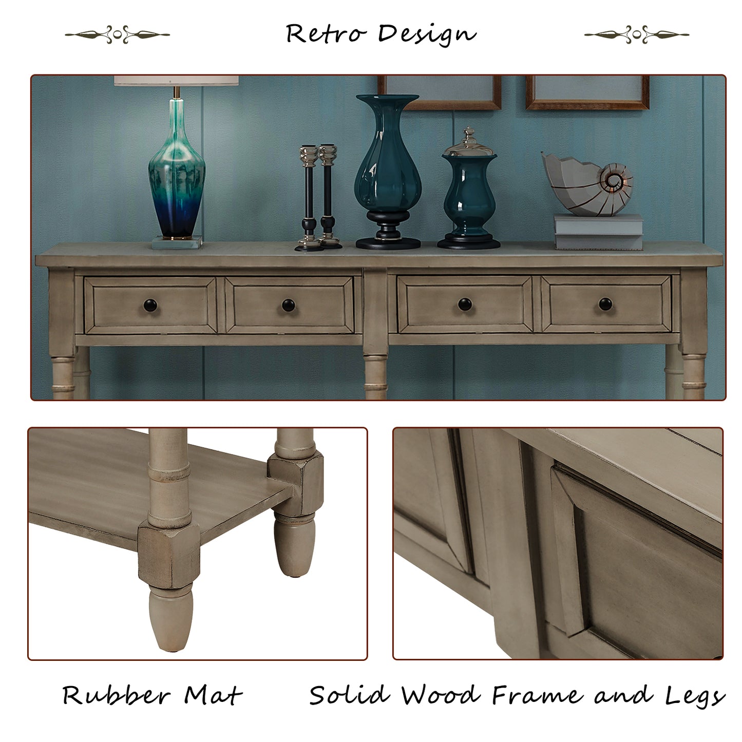 Console Table Sofa Table Easy Assembly with Two Storage Drawers and Bottom Shelf for Living Room, Entryway (Grey Wash)