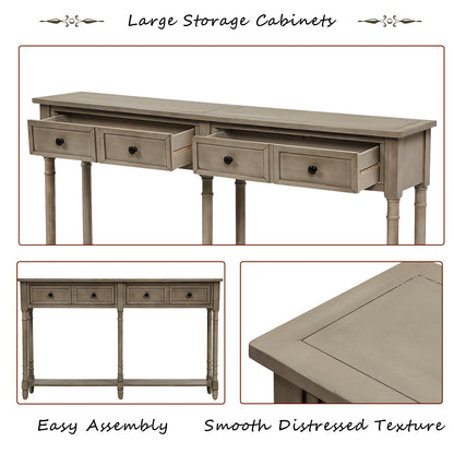 Console Table Sofa Table Easy Assembly with Two Storage Drawers and Bottom Shelf for Living Room, Entryway (Grey Wash)