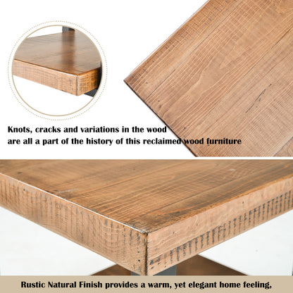 Rustic Natural Coffee Table with Storage Shelf for Living Room, Easy Assembly (26&x26&)