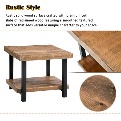 Rustic Natural Coffee Table with Storage Shelf for Living Room, Easy Assembly (26&x26&)