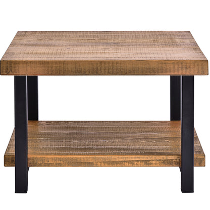 Rustic Natural Coffee Table with Storage Shelf for Living Room, Easy Assembly (26&x26&)