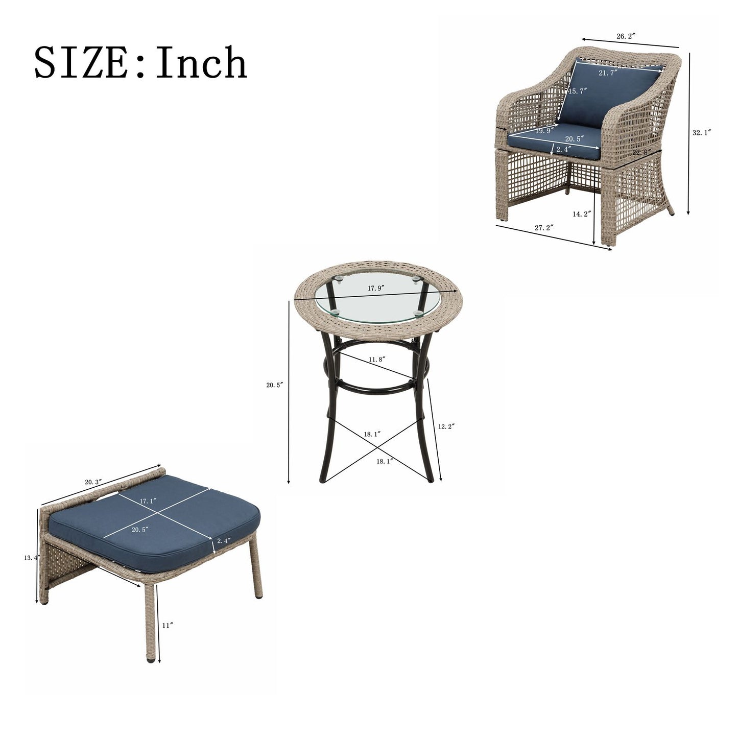 5-piece Outdoor Conversation Set Patio Furniture Set Bistro Set Rattan Wicker Chairs with Stools and Tempered Glass Table