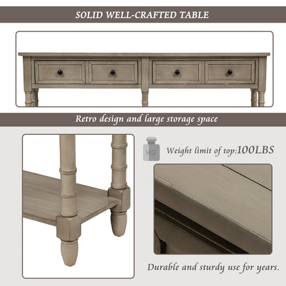 Console Table Sofa Table Easy Assembly with Two Storage Drawers and Bottom Shelf for Living Room, Entryway (Grey Wash)