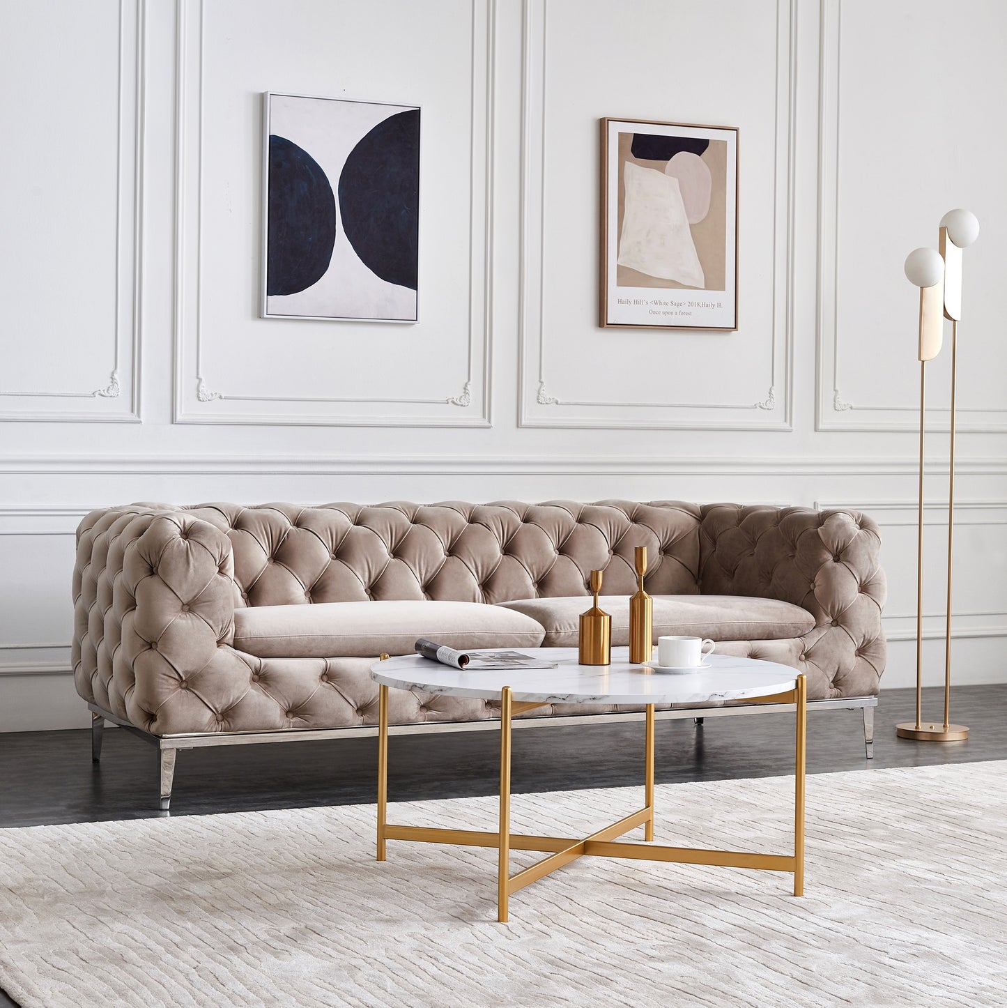 Modern Round coffee table,golden metal frame with marble color  top-36