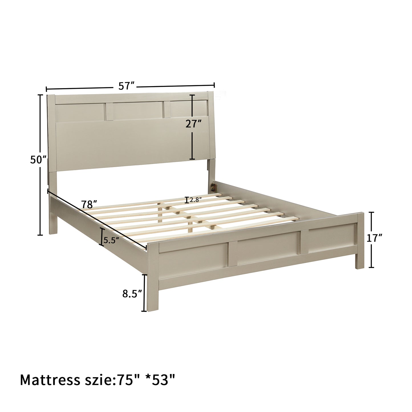 Modern Full Platform Bed in Platinum Silver No Box Spring Needed (Freely Configurable Bedroom Sets)