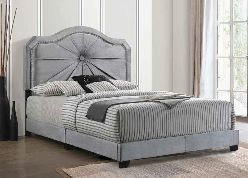 Frankie Queen Bed, Gray Velvet 26410Q