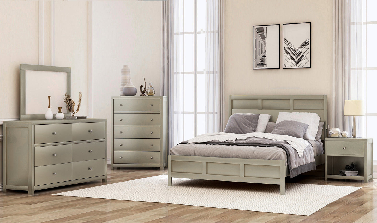 Modern Full Platform Bed in Platinum Silver No Box Spring Needed (Freely Configurable Bedroom Sets)