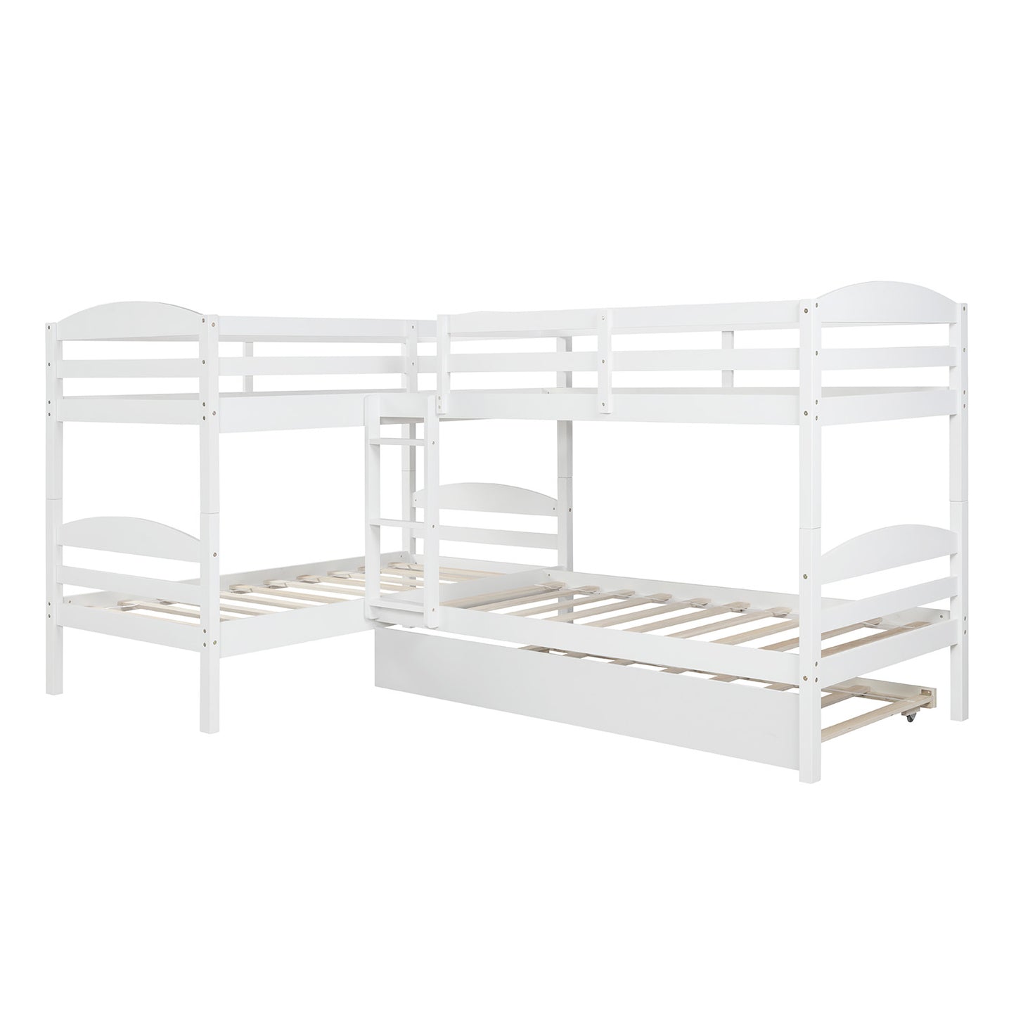 Twin L-Shaped Bunk bed with Trundle-White