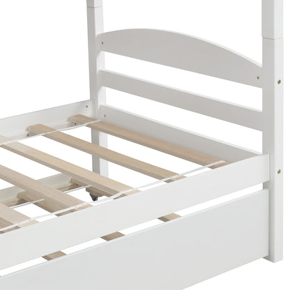 Twin L-Shaped Bunk bed with Trundle-White