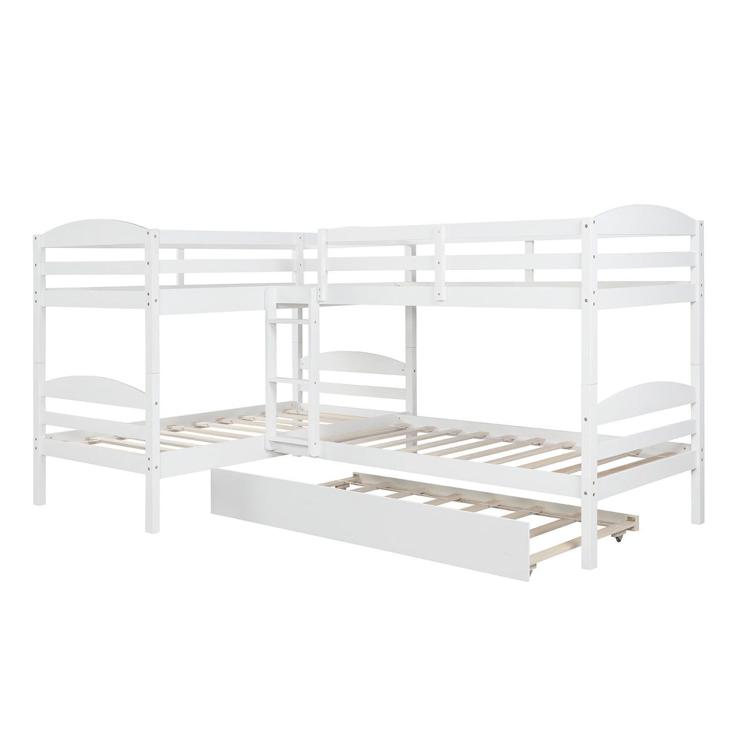 Twin L-Shaped Bunk bed with Trundle-White