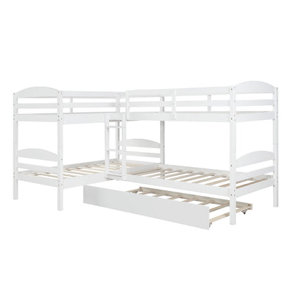 Twin L-Shaped Bunk bed with Trundle-White