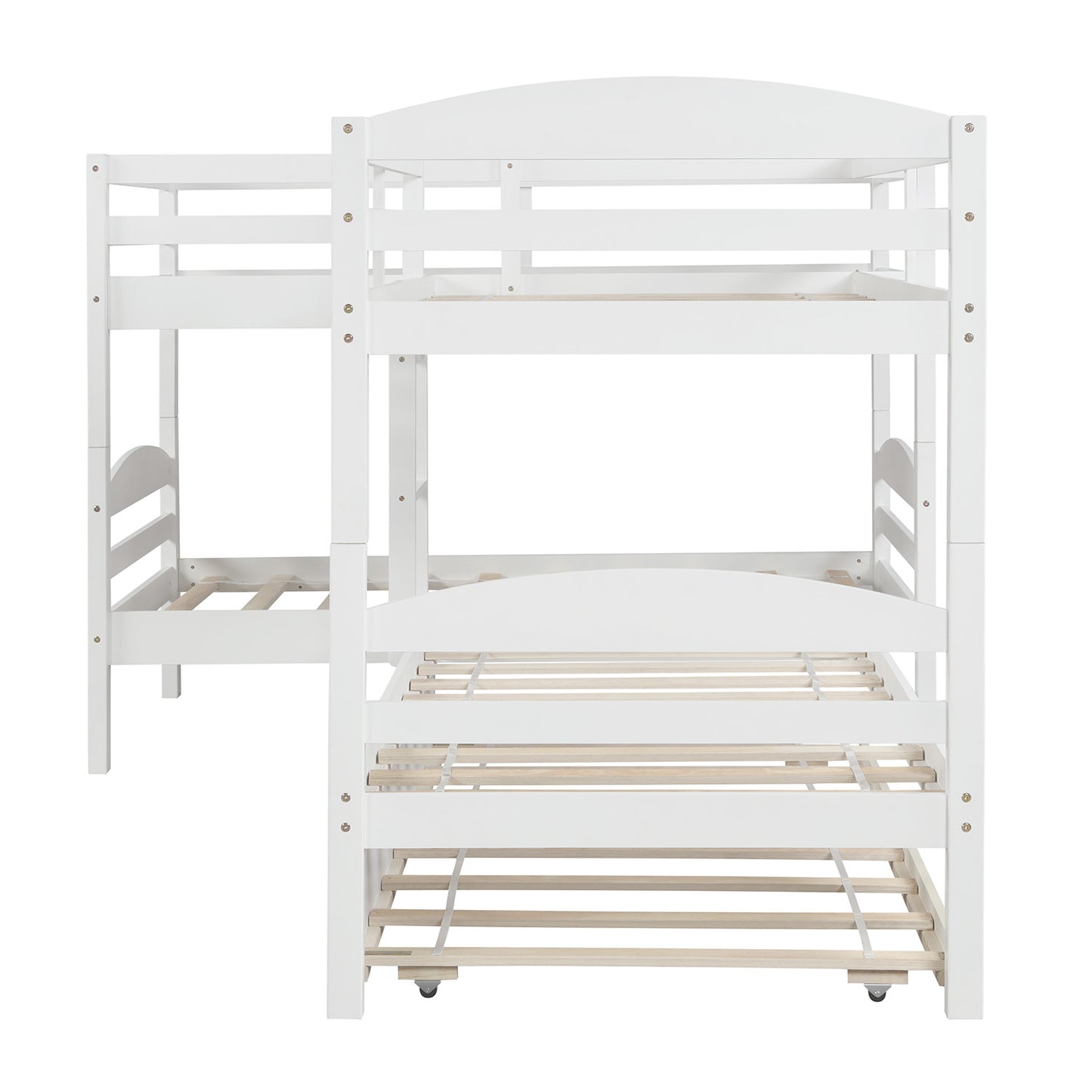 Twin L-Shaped Bunk bed with Trundle-White