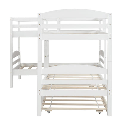 Twin L-Shaped Bunk bed with Trundle-White