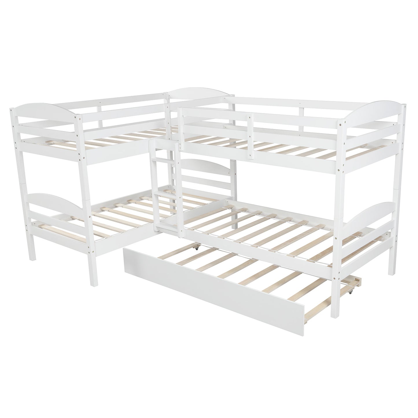 Twin L-Shaped Bunk bed with Trundle-White
