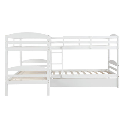 Twin L-Shaped Bunk bed with Trundle-White