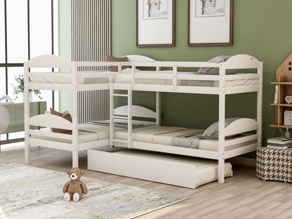 Twin L-Shaped Bunk bed with Trundle-White
