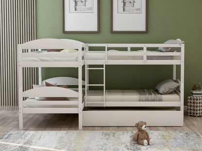 Twin L-Shaped Bunk bed with Trundle-White