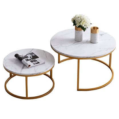 Modern Nesting coffee table,golden  metal frame with marble color top-31.5&
