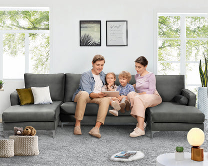 Sectional Sofa with Two Pillows, U-Shape Upholstered Couch with Modern Elegant Velvet for Living Room Apartment