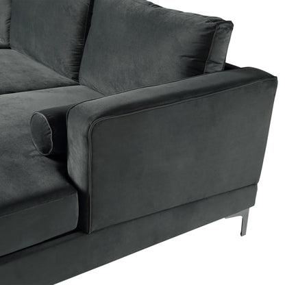 Sectional Sofa with Two Pillows, U-Shape Upholstered Couch with Modern Elegant Velvet for Living Room Apartment