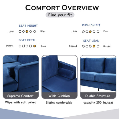 Sectional Sofa with Two Pillows, U-Shape Upholstered Couch with Modern Elegant Velvet for Living Room Apartment