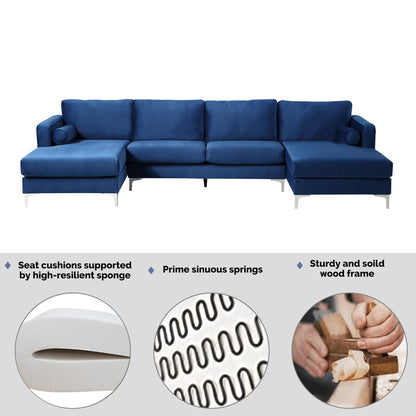 Sectional Sofa with Two Pillows, U-Shape Upholstered Couch with Modern Elegant Velvet for Living Room Apartment