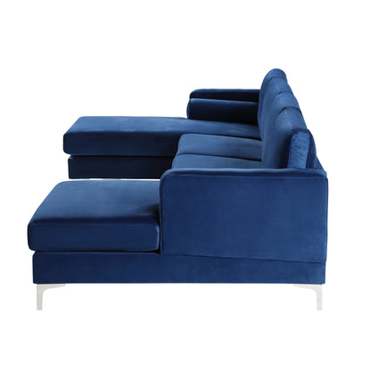 Sectional Sofa with Two Pillows, U-Shape Upholstered Couch with Modern Elegant Velvet for Living Room Apartment