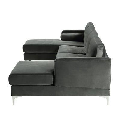 Sectional Sofa with Two Pillows, U-Shape Upholstered Couch with Modern Elegant Velvet for Living Room Apartment