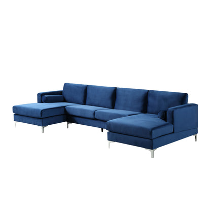 Sectional Sofa with Two Pillows, U-Shape Upholstered Couch with Modern Elegant Velvet for Living Room Apartment