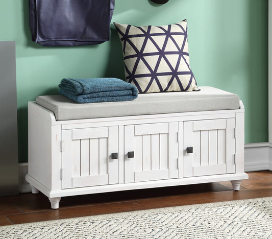 Homes Collection Wood Storage Bench with 2 Cabinets