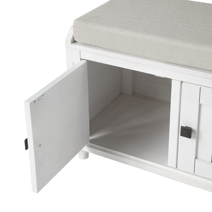 Homes Collection Wood Storage Bench with 2 Cabinets