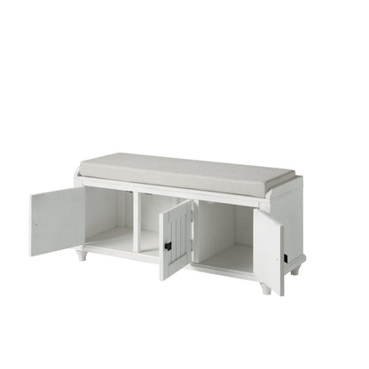 Homes Collection Wood Storage Bench with 2 Cabinets